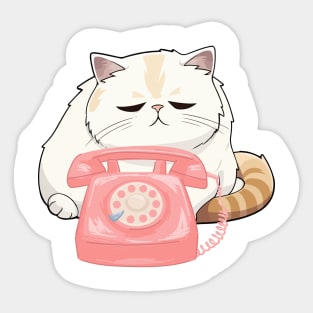 Sad Cat and Retro Rotary Dial Phone Sticker